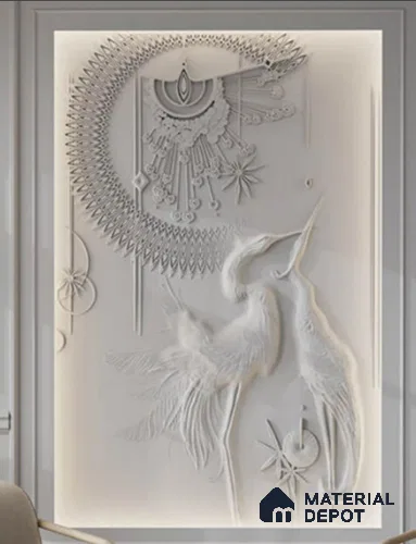 Celestial Crane 3D Wall Mural (Exterior Grade) 9 ft x 6 ft Duco Paintable CNC Made HDHMR - 30 mm