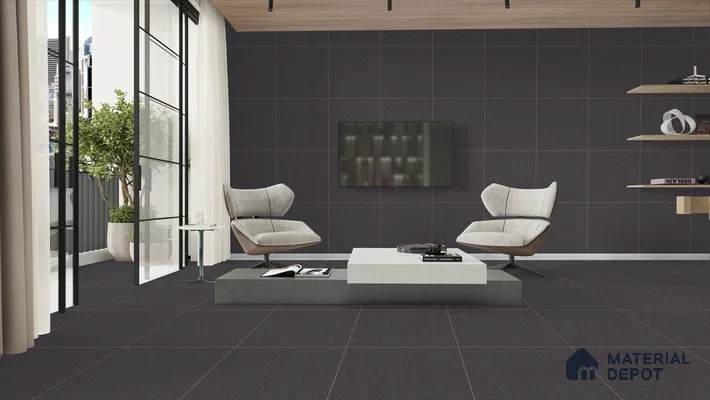 Cement Floor & Wall Tile TL 10571 Finestone Antracita 2 ft x 2 ft Vitrified Full Body Matte Finish Tile - 9 mm | Suitable for Living Room, Bathroom, Balcony