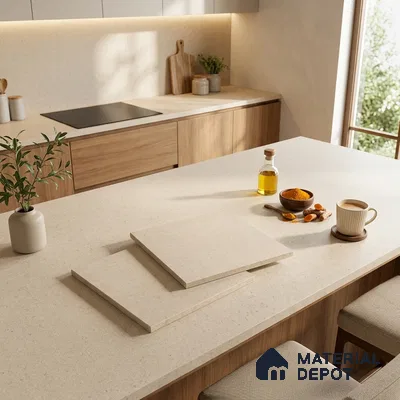 Stone Counter Top Slab TL 12669 Iconic Crema 8 ft x 2.62 ft Full Body Vitrified Matte Finish - 15 mm | Suitable For Counter Top, Dining Table Top & Window Frame
