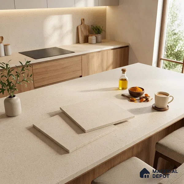 Stone Counter Top Slab TL 12669 Iconic Crema 8 ft x 2.62 ft Full Body Vitrified Matte Finish - 15 mm | Suitable For Counter Top, Dining Table Top & Window Frame