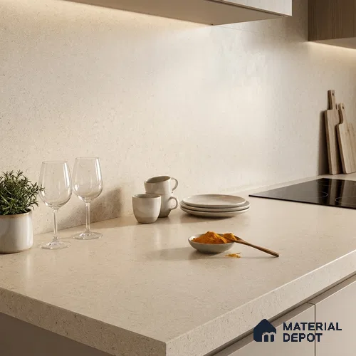 Stone Counter Top Slab TL 12669 Iconic Crema 8 ft x 2.62 ft Full Body Vitrified Matte Finish - 15 mm | Suitable For Counter Top, Dining Table Top & Window Frame