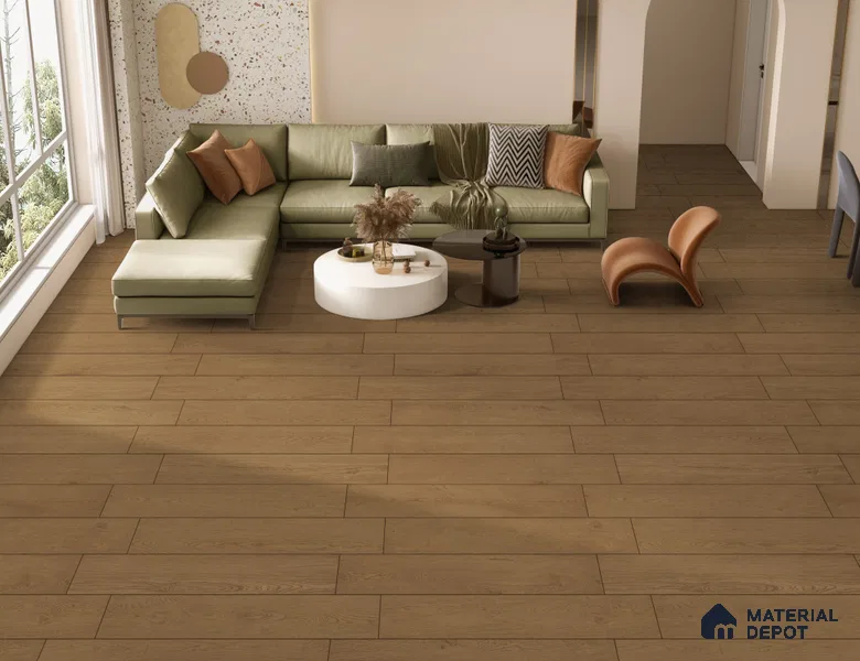Wood Look Floor Tile TL 10842 E Gaatha Walnut 4 ft x 8 Inch Vitrified Matte Finish - 9 mm | 2-3 mm Spacer is Mandatory