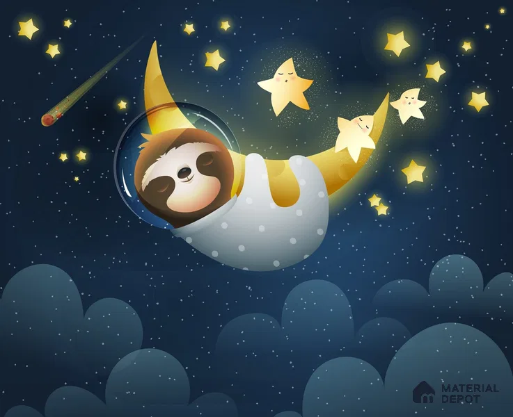 Cute Sloth Sleeping Peacefully on a Golden Moon Wallpaper Under Stars | WP 05248 B Non Woven | 150 GSM WP01MTF Paper | (MOQ = 30 Sq. Ft.)