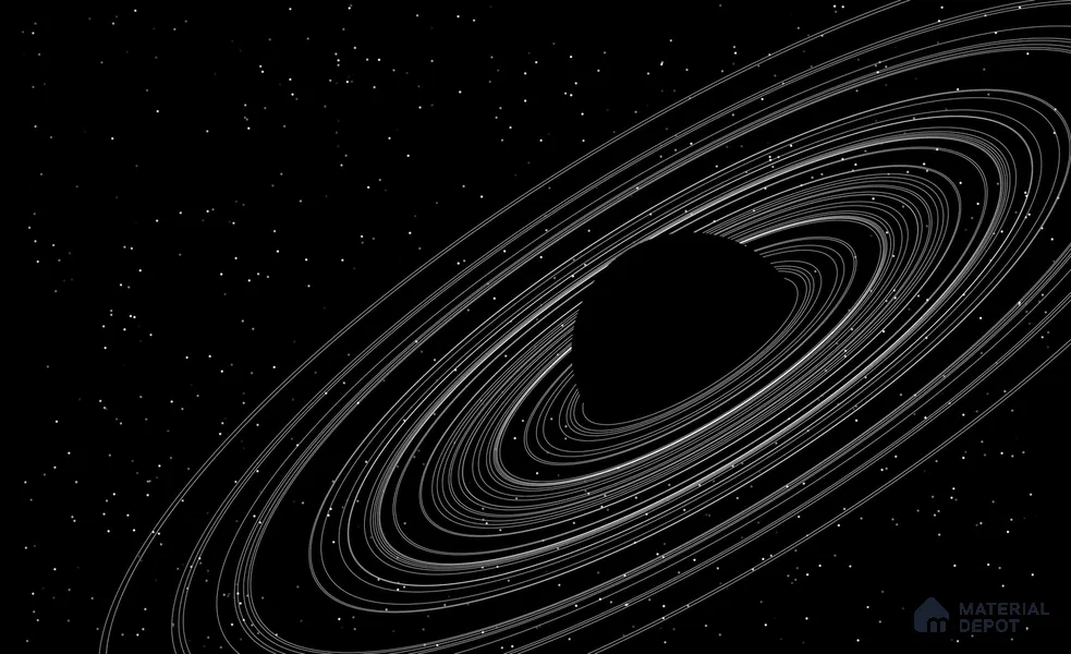 Dark Spiral Planet with Rings Wallpaper Floating in a Mysterious Cosmos | WP 05246 B Non Woven | 150 GSM WP01MTF Paper | (MOQ = 30 Sq. Ft.)