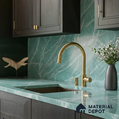 Belina Quartz QR 00040 Verdant Cascade Regalia Series 11.42 ft x 6.58 ft Quartz - 20 mm | 10 Years Warranty | Suitable for Kitchen, Restaurant, Counter Tops, Dining, Reception, office