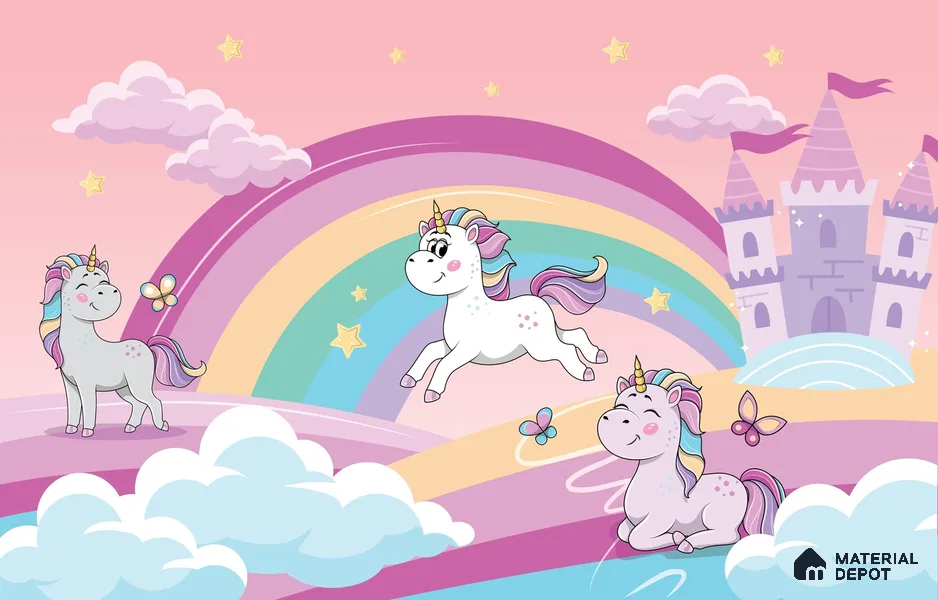 Fantasy Ponies Wallpaper Jumping and Flying Through an Imagination World | WP 05241 Canvas | 250 GSM WP01CNF Paper | (MOQ = 30 Sq. Ft.)