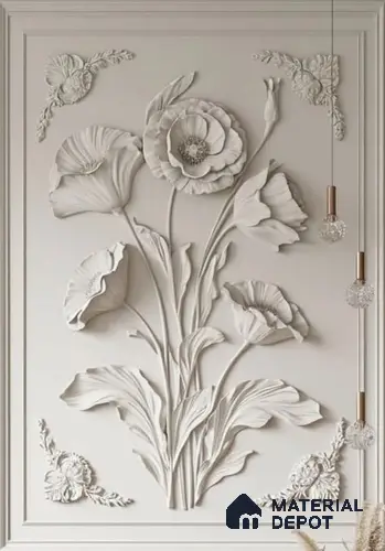 Duco Paintable Floral Elegance Bas-Relief Wall Panel 6 ft x 4.5 ft CNC Made HDHMR Panel - 25 mm