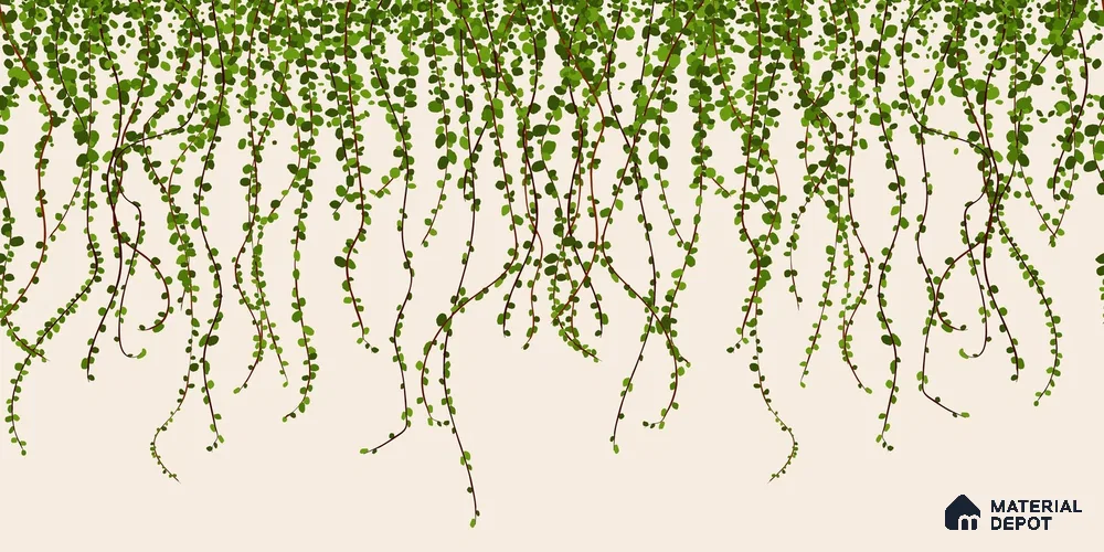 Green Foliage Wall Illustration Wallpaper of Climbing Leaves in Seamless Flow Wallpaper | Material Depot
