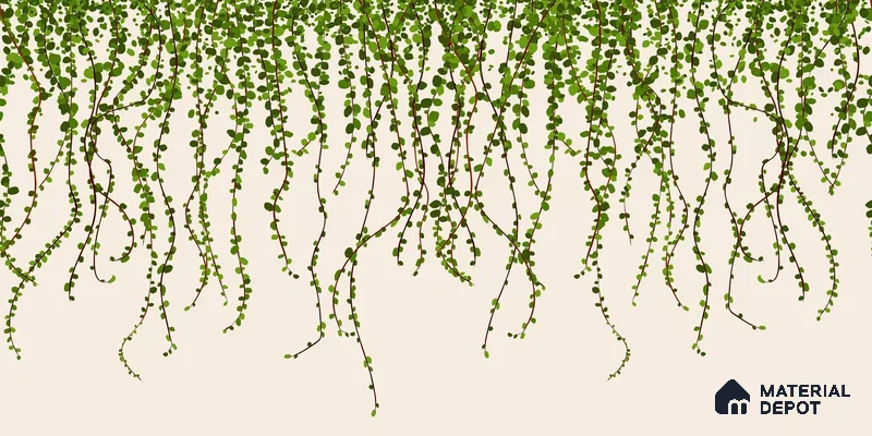 Green Foliage Wall Illustration Wallpaper of Climbing Leaves in Seamless Flow | WP 05279 Canvas | 250 GSM WP01CNF Paper | (MOQ = 30 Sq. Ft.)