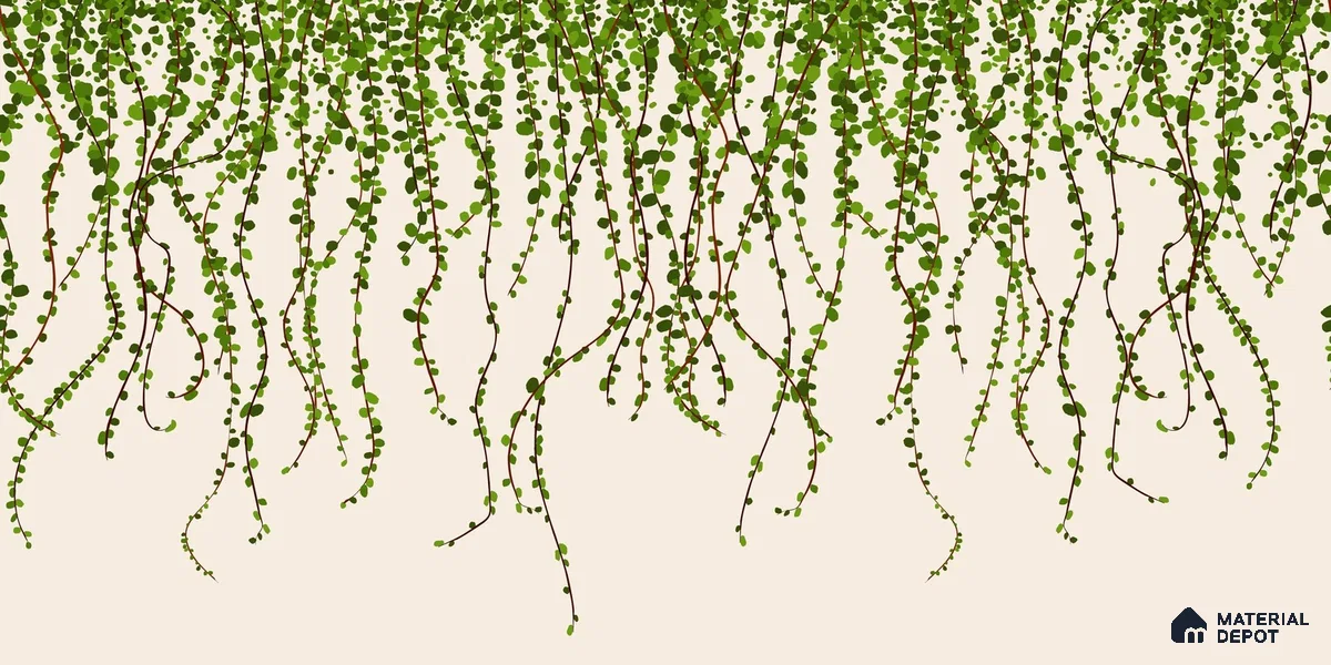 Green Foliage Wall Illustration Wallpaper of Climbing Leaves in Seamless Flow | WP 05279 Canvas | 250 GSM WP01CNF Paper | (MOQ = 30 Sq. Ft.)