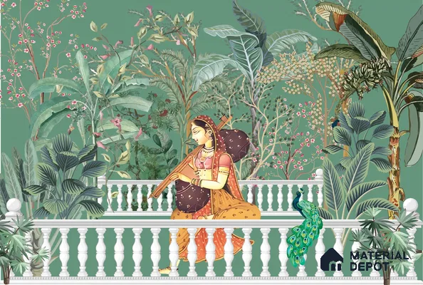 Melody in the Palace Garden Mandala | WP 04191 B Canvas Texture Finish Indian Style luxurious Customized size Wallpaper | 250 GSM WP01CNF Paper | (MOQ = 30 Sq. Ft.)