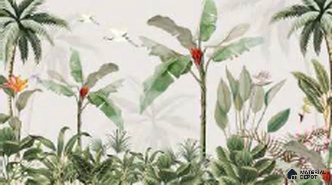 Emerald Banana Grove Tropical Mist Nature Art | WP 04018 B Canvas Texture Finish Tropical Style luxurious Customized size Wallpaper | 250 GSM WP01CNF Paper | (MOQ = 30 Sq. Ft.)