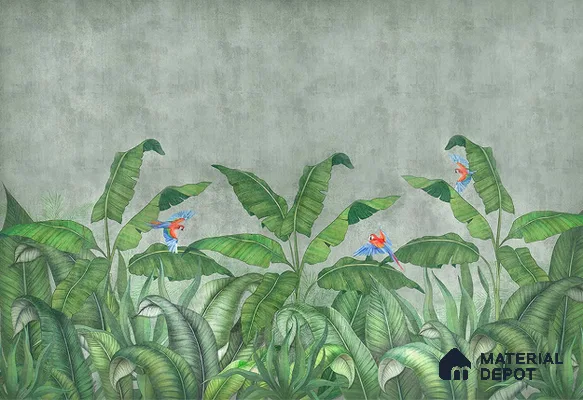 Emerald Banana Grove Abstract Nature Art | WP 04014 B Canvas Texture Finish Tropical Style luxurious Customized size Wallpaper | 250 GSM WP01CNF Paper | (MOQ = 30 Sq. Ft.)