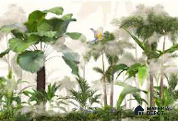 Canopy Retreat Tropical Mist Abstract Nature Art | WP 04010 Non Woven Matte Finish Tropical Style Premium Customized size Wallpaper | 150 GSM WP01MTF Paper | (MOQ = 30 Sq. Ft.)