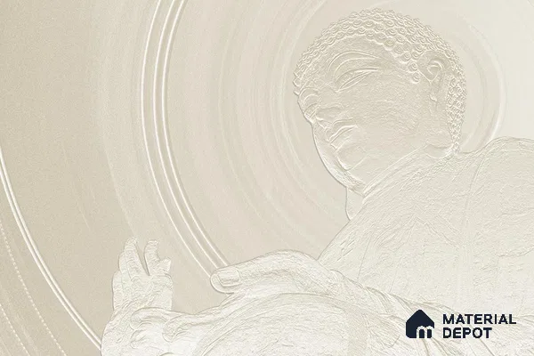 Whisper of Enlightenment Mystic Stone Buddha | WP 04095 B Canvas Texture Finish Indian Style luxurious Customized size Wallpaper | 250 GSM WP01CNF Paper | (MOQ = 30 Sq. Ft.)
