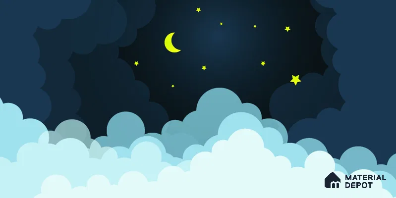 Midnight Calmscape Cartoon Moon And Clouds | WP 04071 B Non Woven Matte Finish Space Style Premium Customized size Wallpaper | 150 GSM WP01MTF Paper | (MOQ = 30 Sq. Ft.)