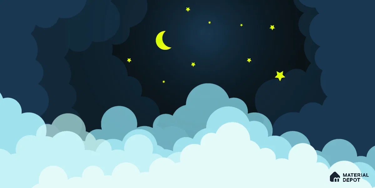 Midnight Calmscape Cartoon Moon And Clouds | WP 04071 B Non Woven Matte Finish Space Style Premium Customized size Wallpaper | 150 GSM WP01MTF Paper | (MOQ = 30 Sq. Ft.)