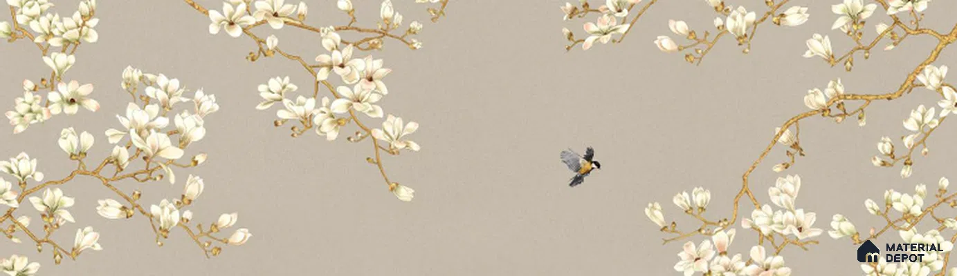 Ivory Canopy Flight Floral Abstract Nature Art | WP 04013 Non Woven Matte Finish Chinoiserie Style Premium Customized size Wallpaper | 150 GSM WP01MTF Paper | (MOQ = 30 Sq. Ft.)