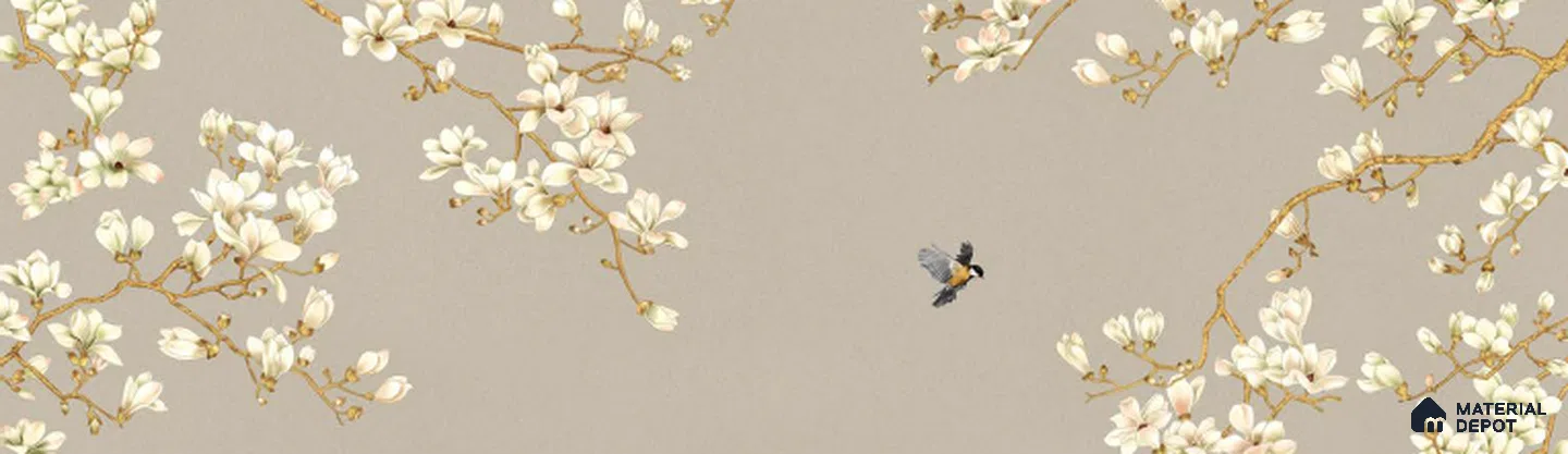 Ivory Canopy Flight Floral Abstract Nature Art | WP 04013 Non Woven Matte Finish Chinoiserie Style Premium Customized size Wallpaper | 150 GSM WP01MTF Paper | (MOQ = 30 Sq. Ft.)
