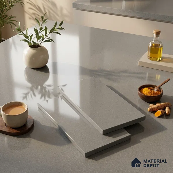 Stone Counter Top Slab TL 12654 Stonex Graphite 8 ft x 2.62 ft White Full Body Vitrified Glossy Finish - 15 mm | Suitable For Counter Top, Dining Table Top & Window Frame