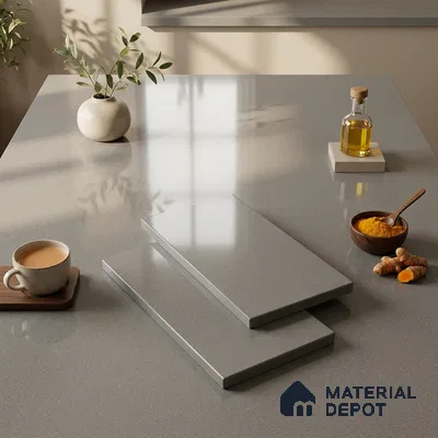 Stone Counter Top Slab TL 12654 Stonex Graphite 8 ft x 2.62 ft White Full Body Vitrified Glossy Finish - 15 mm | Suitable For Counter Top, Dining Table Top & Window Frame