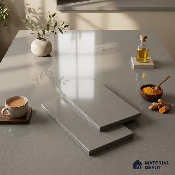Stone Counter Top Slab TL 12654 Stonex Graphite 8 ft x 2.62 ft White Full Body Vitrified Glossy Finish - 15 mm | Suitable For Counter Top, Dining Table Top & Window Frame