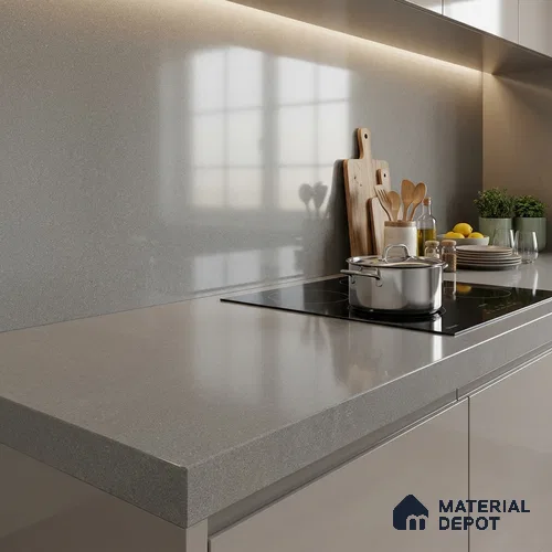 Stone Counter Top Slab TL 12654 Stonex Graphite 8 ft x 2.62 ft White Full Body Vitrified Glossy Finish - 15 mm | Suitable For Counter Top, Dining Table Top & Window Frame