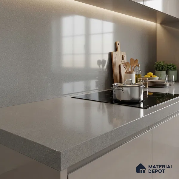 Stone Counter Top Slab TL 12654 Stonex Graphite 8 ft x 2.62 ft White Full Body Vitrified Glossy Finish - 15 mm | Suitable For Counter Top, Dining Table Top & Window Frame