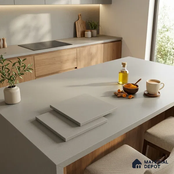 Stone Counter Top Slab TL 12653 B Stonex Moss 8 ft x 2.62 ft White Full Body Vitrified Matte Finish - 15 mm | Suitable For Counter Top, Dining Table Top & Window Frame