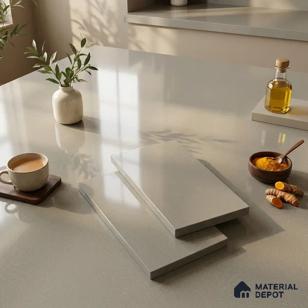 Stone Counter Top Slab TL 12653 Stonex Moss 8 ft x 2.62 ft White Full Body Vitrified Glossy Finish - 15 mm | Suitable For Counter Top, Dining Table Top & Window Frame