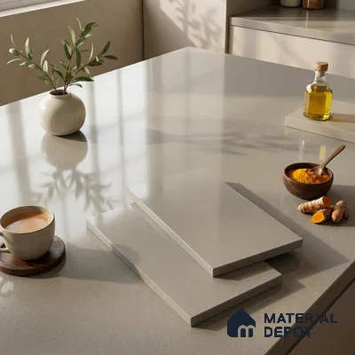 Stone Counter Top Slab TL 12653 Stonex Moss 8 ft x 2.62 ft White Full Body Vitrified Glossy Finish - 15 mm | Suitable For Counter Top, Dining Table Top & Window Frame