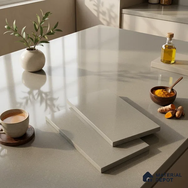Stone Counter Top Slab TL 12653 Stonex Moss 8 ft x 2.62 ft White Full Body Vitrified Glossy Finish - 15 mm | Suitable For Counter Top, Dining Table Top & Window Frame