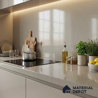 Stone Counter Top Slab TL 12653 Stonex Moss 8 ft x 2.62 ft White Full Body Vitrified Glossy Finish - 15 mm | Suitable For Counter Top, Dining Table Top & Window Frame