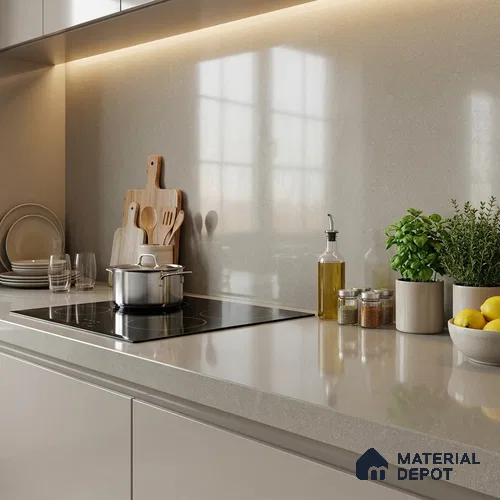 Stone Counter Top Slab TL 12653 Stonex Moss 8 ft x 2.62 ft White Full Body Vitrified Glossy Finish - 15 mm | Suitable For Counter Top, Dining Table Top & Window Frame