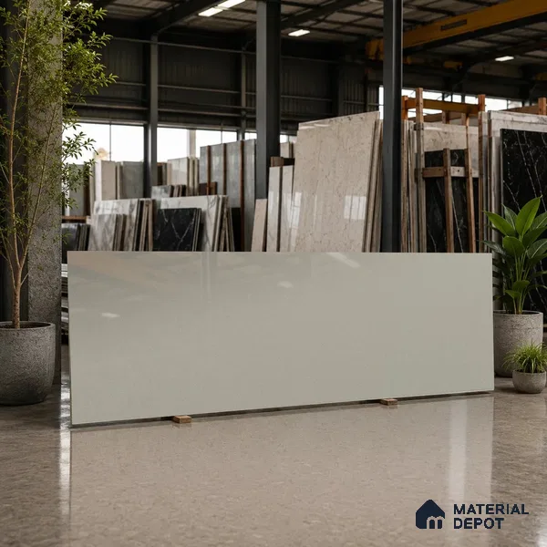 Stone Counter Top Slab TL 12653 Stonex Moss 8 ft x 2.62 ft White Full Body Vitrified Glossy Finish - 15 mm | Suitable For Counter Top, Dining Table Top & Window Frame