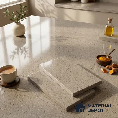 Plain Counter Top Slab TL 12645 Viget Gris 8 ft x 2.62 ft White Full Body Vitrified Glossy Finish - 15 mm | Suitable For Counter Top, Dining Table Top & Window Frame