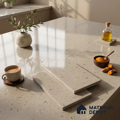 Plain Counter Top Slab TL 12645 Viget Gris 8 ft x 2.62 ft White Full Body Vitrified Glossy Finish - 15 mm | Suitable For Counter Top, Dining Table Top & Window Frame