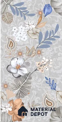 Floral Wall Tile TL 08612 Grey 4 ft x 2 ft Glossy Finish Vitrified Tile - 9 mm | Suitable for Bathroom, Accent/Feature Wall, Foyer