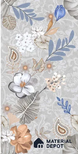 Floral Wall Tile TL 08612 Grey 4 ft x 2 ft Glossy Finish Vitrified Tile - 9 mm | Suitable for Bathroom, Accent/Feature Wall, Foyer