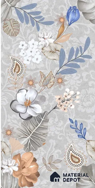 Floral Wall Tile TL 08612 Grey 4 ft x 2 ft Glossy Finish Vitrified Tile - 9 mm | Suitable for Bathroom, Accent/Feature Wall, Foyer