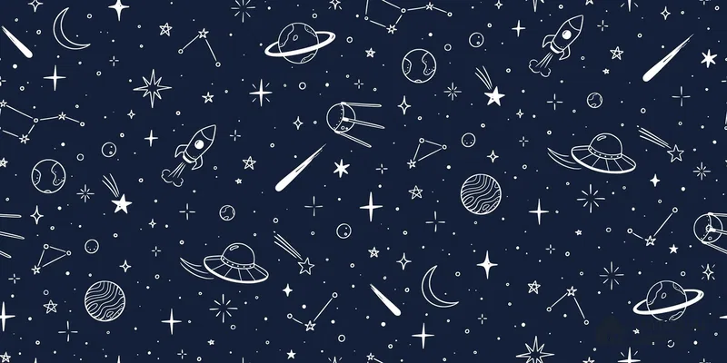 Hand-Drawn Doodle Sketch of Stars Wallpaper Planets and Galaxy Wonders | WP 05245 Canvas | 250 GSM WP01CNF Paper | (MOQ = 30 Sq. Ft.)