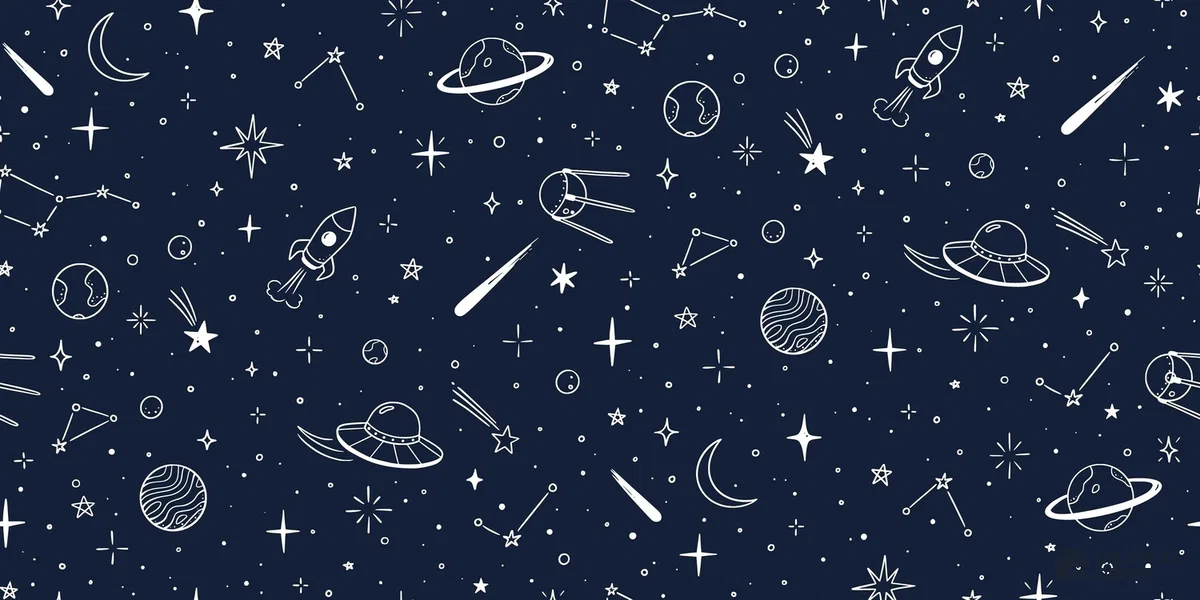 Hand-Drawn Doodle Sketch of Stars Wallpaper Planets and Galaxy Wonders | WP 05245 Canvas | 250 GSM WP01CNF Paper | (MOQ = 30 Sq. Ft.)