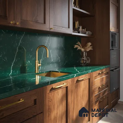 Belina Quartz QR 00302 Onyx Emerald Helsinki Series 10.5 ft x 5.35 ft Quartz - 20 mm | 10 Years and Replacement Warranty | Suitable for Kitchen, Restaurant, Counter Tops, Dining, Reception, office