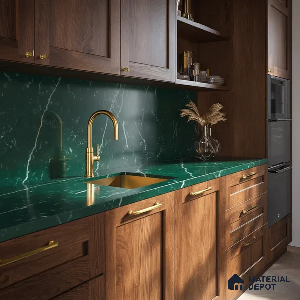 Belina Quartz QR 00302 Onyx Emerald Helsinki Series 10.5 ft x 5.35 ft Quartz - 20 mm | 10 Years and Replacement Warranty | Suitable for Kitchen, Restaurant, Counter Tops, Dining, Reception, office