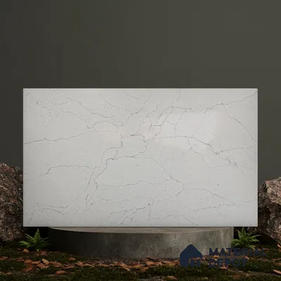 Belina Quartz QR 00275 Calacatta Modena Grey Helsinki Series 10.5 ft x 5.35 ft Quartz - 20 mm | 10 Years and Replacement Warranty | Suitable for Kitchen, Restaurant, Counter Tops, Dining, Reception, office