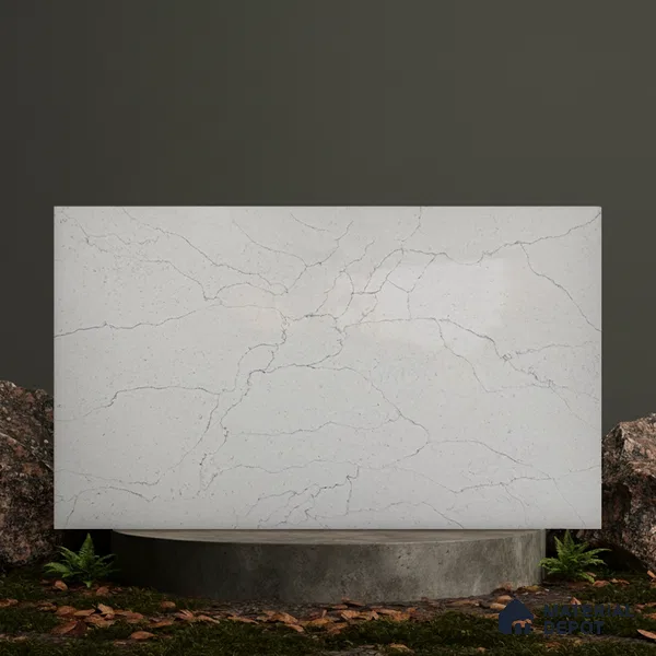 Belina Quartz QR 00275 Calacatta Modena Grey Helsinki Series 10.5 ft x 5.35 ft Quartz - 20 mm | 10 Years and Replacement Warranty | Suitable for Kitchen, Restaurant, Counter Tops, Dining, Reception, office