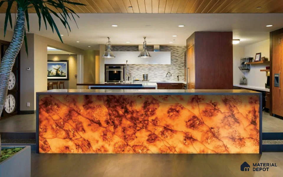 Belina Quartz QR 00298 Onyx Golden Imperiale Helsinki Series 10.5 ft x 5.35 ft Quartz - 20 mm | 10 Years and Replacement Warranty | Suitable for Kitchen, Restaurant, Counter Tops, Dining, Reception, office