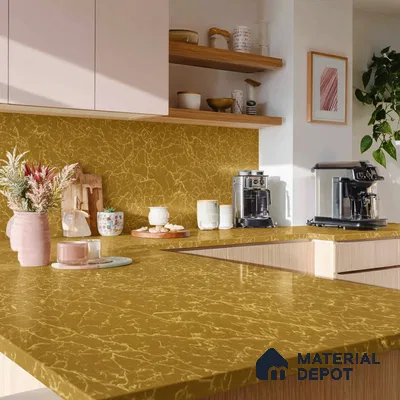 Belina Quartz QR 00298 Onyx Golden Imperiale Helsinki Series 10.5 ft x 5.35 ft Quartz - 20 mm | 10 Years and Replacement Warranty | Suitable for Kitchen, Restaurant, Counter Tops, Dining, Reception, office