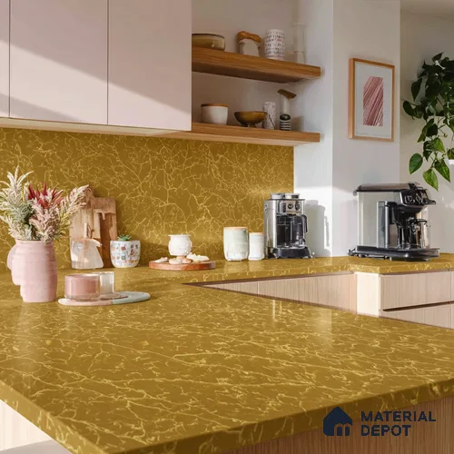 Belina Quartz QR 00298 Onyx Golden Imperiale Helsinki Series 10.5 ft x 5.35 ft Quartz - 20 mm | 10 Years and Replacement Warranty | Suitable for Kitchen, Restaurant, Counter Tops, Dining, Reception, office