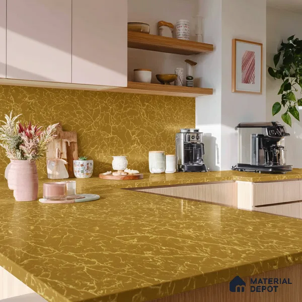 Belina Quartz QR 00298 Onyx Golden Imperiale Helsinki Series 10.5 ft x 5.35 ft Quartz - 20 mm | 10 Years and Replacement Warranty | Suitable for Kitchen, Restaurant, Counter Tops, Dining, Reception, office